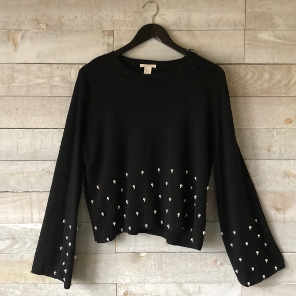 H&M pearl embellished crop crew sweater